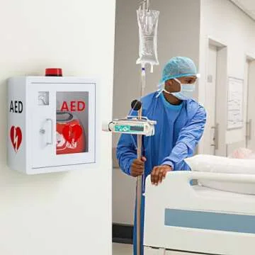 NLShan AED Cabinet fits All Cardiac Science, Zoll, AED Defibrillator, Physio-Control AED Defibrillator Wall Mounted Storage Cabinet for Emergency at Home, Office and Nursing Home