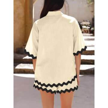 Danedvi Womens 2 Piece Outfits Beach Vacation Summer Short Sleeve Button Down Shirts and Shorts Lounge Sets