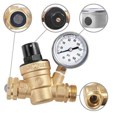 AECOJOY Water Pressure Regulator Brass Lead Free, NH Thread for RV, Adjustable Plumbing with 160 PSI Guage