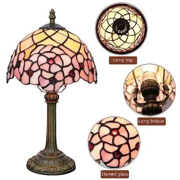wecrejoni Tiffany Lamp Stained Glass Table Lamp 8X8X14 Inches Desk Reading Light Decor Beside Bedroo...