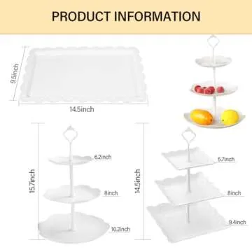 10 Pcs Cake Stand White Plastic Dessert Table Stand Set 4 Pcs 3 Tired Cupcake Display Stands Cookie Tray Rack Serving Tray Cake Display Tower and 6 Pcs Dessert Trays for Wedding Baby Shower Tea Party