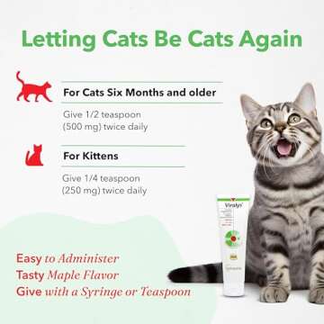 Vetoquinol Viralys Gel L-Lysine Supplement for Cats, 5oz - Cats & Kittens of All Ages - Immune Health - Sneezing, Runny Nose, Squinting, Watery Eyes - Palatable Maple Flavor Lysine Gel