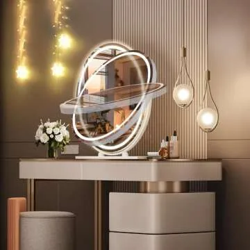 Hasipu Vanity 16" LED Lighted Makeup Mirror with Lights, Smart Touch Control 3 Colors Dimmable Round Mirror Angle Adjustable White
