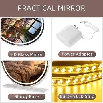 Hasipu Vanity 16" LED Lighted Makeup Mirror with Lights, Smart Touch Control 3 Colors Dimmable Round Mirror Angle Adjustable White