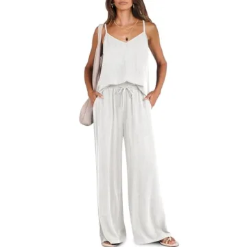 ANRABESS Women's 2 Piece Linen Lounge Set Casual Matching Pants Jumpsuit Summer Beach Travel Vacatio...