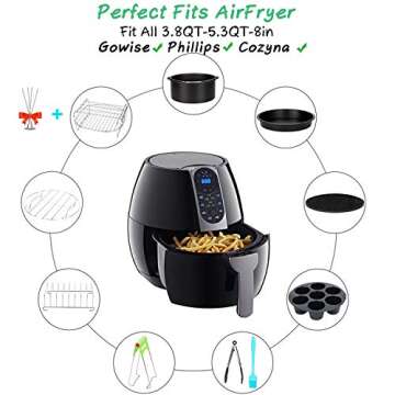 Air Fryer Accessories 10 Set for COSORI Gowise Phillips NINJA Cozyna Airfryer Most 3.7Qt and Larger Oven,with 7 Inch Cake Barrel, Pizza Pan, Cupcake Pan, Oven Mitts, Skewer Rack.