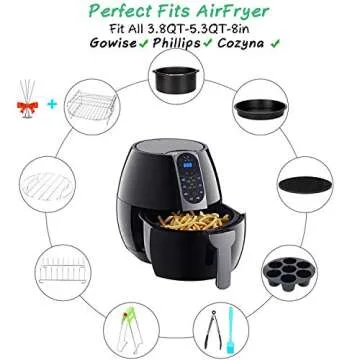 Air Fryer Accessories 10 Set for COSORI Gowise Phillips NINJA Cozyna Airfryer Most 3.7Qt and Larger Oven,with 7 Inch Cake Barrel, Pizza Pan, Cupcake Pan, Oven Mitts, Skewer Rack.