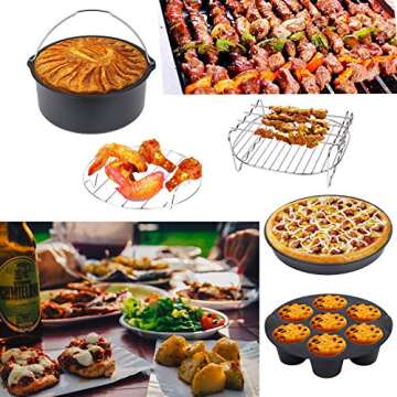 Air Fryer Accessories 10 Set for COSORI Gowise Phillips NINJA Cozyna Airfryer Most 3.7Qt and Larger Oven,with 7 Inch Cake Barrel, Pizza Pan, Cupcake Pan, Oven Mitts, Skewer Rack.