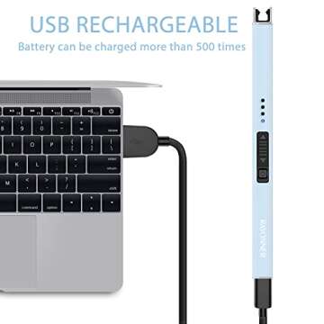 RAYONNER Electric Candle Lighter Rechargeable Lighters Plasma Arc Windproof & Flameless USB Rechargeable with Safety Switch (1Pack, Sierra Blue)