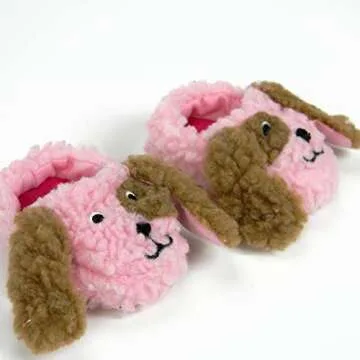 Sophia's Sherpa Puppy Slippers with Embroidered Dog Face and Flappy Ears for 18 Inch Dolls, Pink/Brown