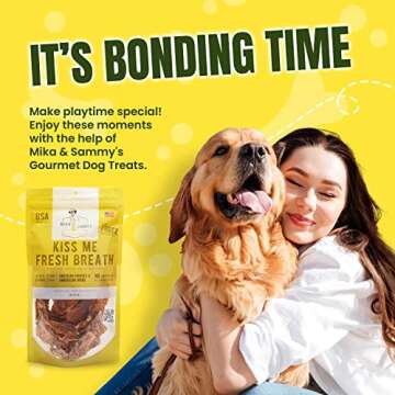 Gourmet Jerky Dog Treats - Natural Dog Treat Chicken Jerky for Dogs, Nutritious and Tasty Dog Jerky Treats Made in USA only, Cage-Free Chicken, No Additives (Mika & Sammy's Kiss Me Fresh Breath 5 oz)