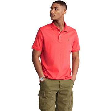 POLO RALPH LAUREN Men's 34 Soft Touch Interlock Short Sleeve Cotton Polo Shirt, Pink (Rosette Heathe...