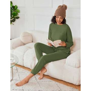 Ekouaer Womens Fuzzy Fleece Pajama Sets Long Sleeve Jogger Sets Comfy Sleepwear Loungewear with Pock...