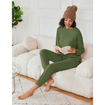 Ekouaer Womens Fuzzy Fleece Pajama Sets Long Sleeve Jogger Sets Comfy Sleepwear Loungewear with Pock...