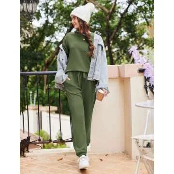 Ekouaer Womens Fuzzy Fleece Pajama Sets Long Sleeve Jogger Sets Comfy Sleepwear Loungewear with Pockets,Large,ArmyGreen