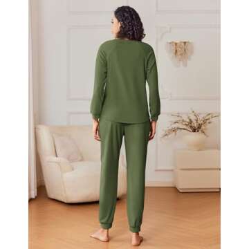 Ekouaer Womens Fuzzy Fleece Pajama Sets Long Sleeve Jogger Sets Comfy Sleepwear Loungewear with Pockets,Large,ArmyGreen