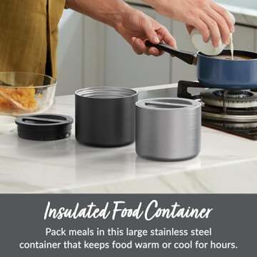 Bentgo Stainless Insulated Food Container - 2.4 Cups (19 oz), Triple-Layer Insulation, Vacuum Seal, Leak-Proof, Built-In Handle, Wide Opening, Premium Stainless Steel, for Cool/Warm Foods (Black)