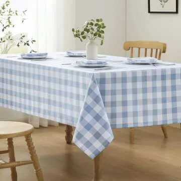 Veblandy Checkered Tablecloth Rectangle Waterproof Gingham Table Cloth Washable Buffalo Plaid Table Cover Wrinkle Free for Kitchen, Dining and Outdoor Picnic, 52 x 70 Inch, Light Blue and White