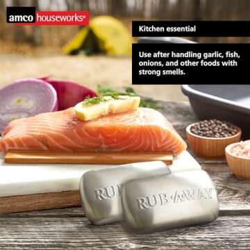 Amco Rub Away Bar, Stainless Steel Odor Absorber (4" x 2.25") - Dishwasher Safe Kitchen & Outdoor Essential for Garlic, Onion, Fishing, Hiking Odors - Natural Odor Remover (Pack of 2)