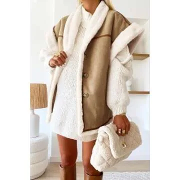 Cicy Bell Womens Suede Sherpa Vest Faux Fur Shearling Jacket Oversized Cap Sleeve Button Down Winter...