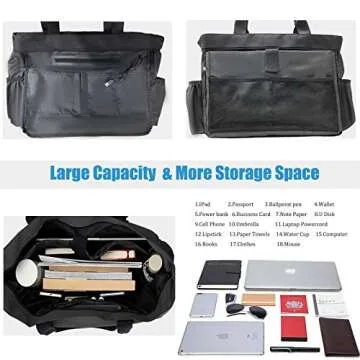 BAJNOKOU Tote Bag for Women Large Work Bags Laptop 15.6-17 Inch Handbag Purse Book Bag with Zipper for Nurse Teacher School,Black