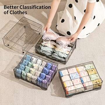 MSHOMELY Underwear Drawer Organizer, Underwear Drawers for Closet, Clear Plastic Bra Organizer, Underwear Storage Organizer with 16 Divider, Acrylic Drawer Organizer for Socks, Bra, Belt, Tie, Scarf