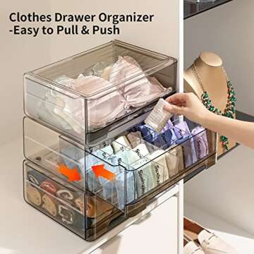 MSHOMELY Underwear Drawer Organizer, Underwear Drawers for Closet, Clear Plastic Bra Organizer, Underwear Storage Organizer with 16 Divider, Acrylic Drawer Organizer for Socks, Bra, Belt, Tie, Scarf