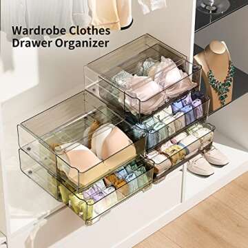MSHOMELY Underwear Drawer Organizer, Underwear Drawers for Closet, Clear Plastic Bra Organizer, Underwear Storage Organizer with 16 Divider, Acrylic Drawer Organizer for Socks, Bra, Belt, Tie, Scarf