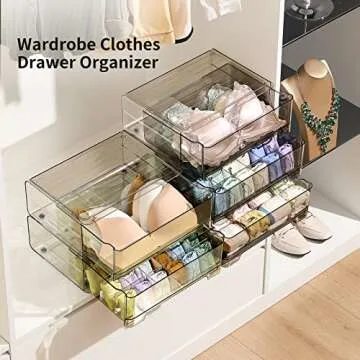MSHOMELY Underwear Drawer Organizer, Underwear Drawers for Closet, Clear Plastic Bra Organizer, Underwear Storage Organizer with 16 Divider, Acrylic Drawer Organizer for Socks, Bra, Belt, Tie, Scarf
