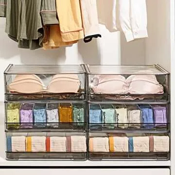 MSHOMELY Underwear Drawer Organizer, Underwear Drawers for Closet, Clear Plastic Bra Organizer, Underwear Storage Organizer with 16 Divider, Acrylic Drawer Organizer for Socks, Bra, Belt, Tie, Scarf