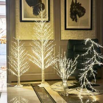Hairui Lighted White Tree with 450 LED Fairy Lights 4FT, Alpine Tree with Lights Plug in for Indoor Outdoor Winter Home Christmas Holiday Decoration