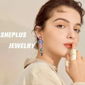 Colorful Sparkly Rhinestone Dangle Earrings Multicolor Royal Blue Rainbow Emerald Green Glitter Prom Iridescent Pom Pom Statement Pink Stone Gemstone Drop For Women