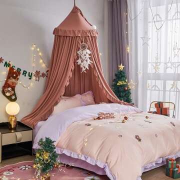 VETHIN Bed Canopy for Girls Kids,Princess Round Dome Children Dreamy Mosquito Net Bedding Girls Room...