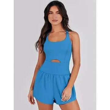 ANRABESS Women Rompers Running Exercise Workout Set One Piece Jumpsuits Gym Yoga Outfits 2025 Summer Active Wear Clothes Blue X-Large