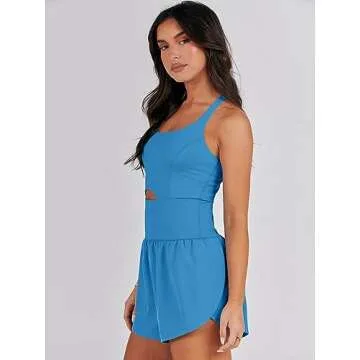 ANRABESS Women Rompers Running Exercise Workout Set One Piece Jumpsuits Gym Yoga Outfits 2025 Summer Active Wear Clothes Blue X-Large