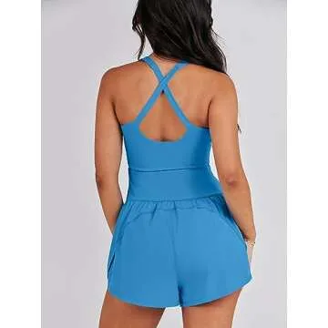 ANRABESS Women Rompers Running Exercise Workout Set One Piece Jumpsuits Gym Yoga Outfits 2025 Summer Active Wear Clothes Blue X-Large