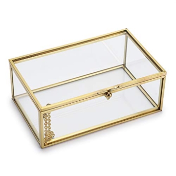 Hipiwe Vintage Glass Keepsake Box, Rectangle Jewelry Display Organizer Box Vanity Lidded Box Home De...