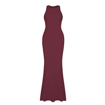 REORIA Women's Summer Sexy Casual Lounge Tank Long Dress Elegant Wedding Guest Sleeveless Halter Neck Bodycon Maxi Dresses Burgundy Large