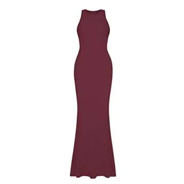 REORIA Women's Summer Sexy Casual Lounge Tank Long Dress Elegant Wedding Guest Sleeveless Halter Neck Bodycon Maxi Dresses Burgundy Large