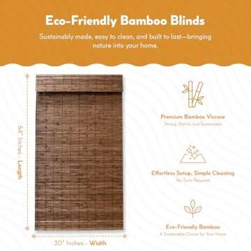 Radiance Cordless Bamboo Roman Shades for Windows - Flatstick Bamboo Blinds for Semi-Private Light C...