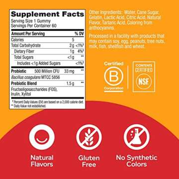 OLLY Probiotic + Prebiotic Gummy, Digestive Support and Gut Health, 500 Million CFUs, Fiber, Adult C...