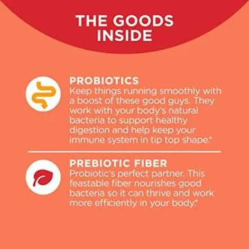 OLLY Probiotic + Prebiotic Gummy, Digestive Support and Gut Health, 500 Million CFUs, Fiber, Adult Chewable Supplement, Peach, Case Pack