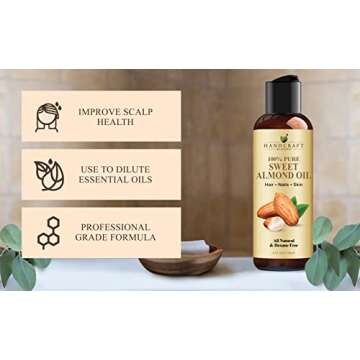 Handcraft Blends Sweet Almond Oil - 4 Fl Oz - 100% Pure and Natural - Premium Grade Carrier Oil for Skin and Hair - Hair and Body - Massage - Hexane-Free