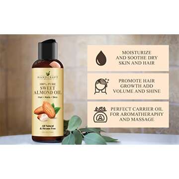 Handcraft Blends Sweet Almond Oil - 4 Fl Oz - 100% Pure and Natural - Premium Grade Carrier Oil for Skin and Hair - Hair and Body - Massage - Hexane-Free