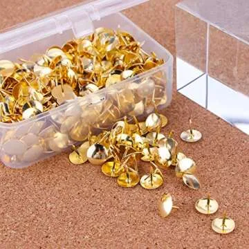 Yalis Thumb Tacks 500-count, 3/8-inch Steel Roundness Push Pins Office Tacks for Corkboard (Gold)
