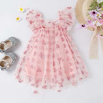 Valentine's Day Baby Girl Tulle Dress Kids Heart Tutu Skirt Lace Sleeveless Princess Sundress (Pink,...