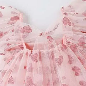 Valentine's Day Baby Girl Tulle Dress Kids Heart Tutu Skirt Lace Sleeveless Princess Sundress (Pink,3-4T)