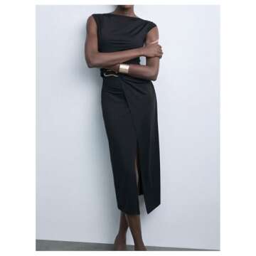 Elegant SOLY HUX Women's High Split Midi Dress in Black