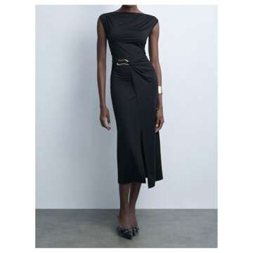 Elegant SOLY HUX Women's High Split Midi Dress in Black