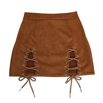 Meyeeka Woman's Vintage Criss Cross High Waist Party Evening Mini Skirt Khaki M